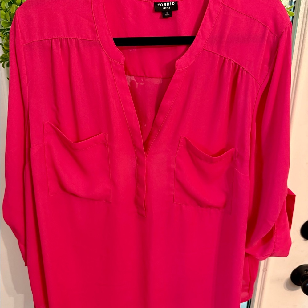 torrid Hot Pink Split-Neck Tunic Blouse